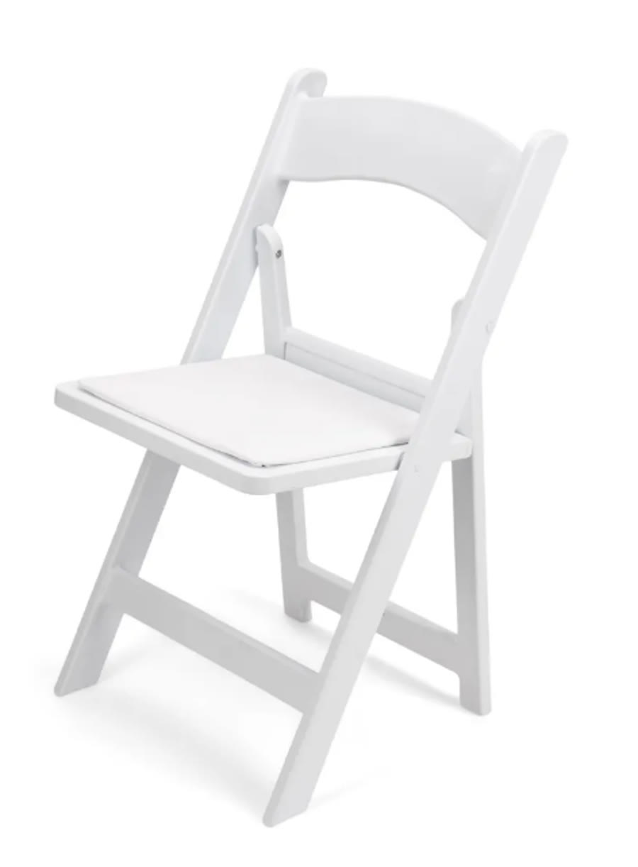 White padded resin folding chair